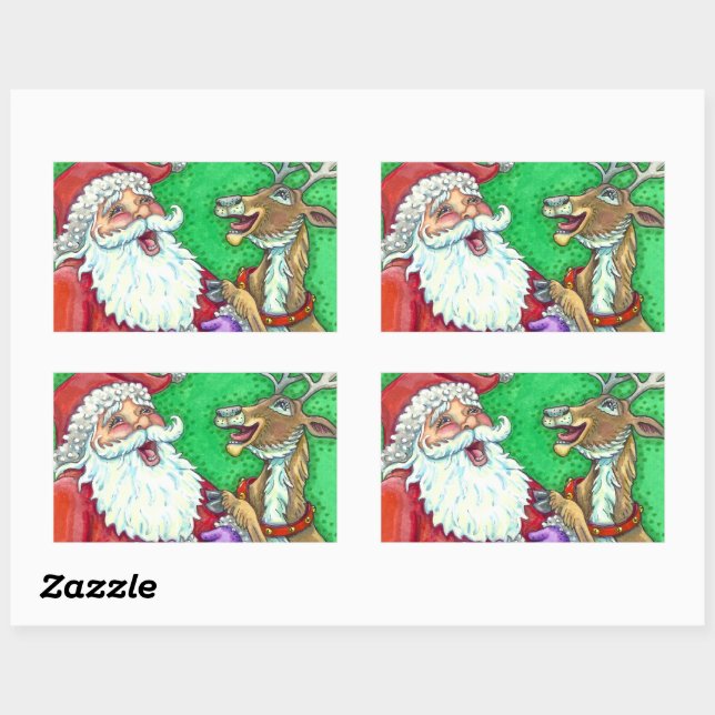 LAUGHING SANTA & REINDEER KNOCK KNOCK JOKES Funny Rectangular Sticker (Sheet)
