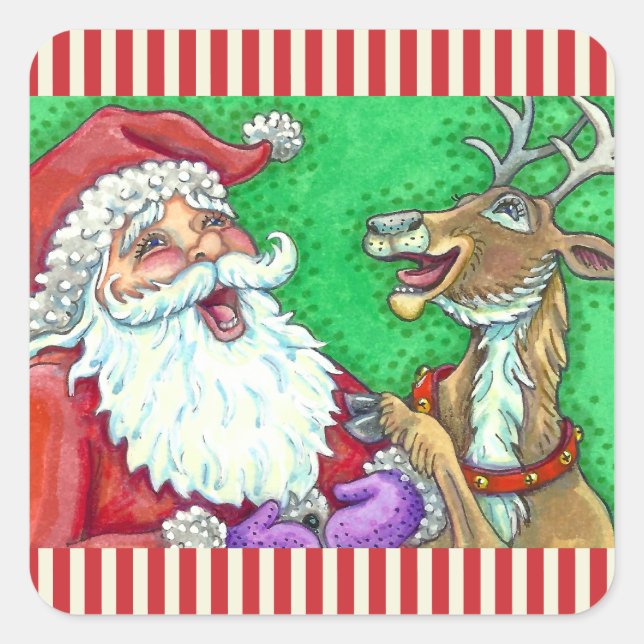 LAUGHING SANTA & REINDEER KNOCK KNOCK JOKES Funny Square Sticker (Front)