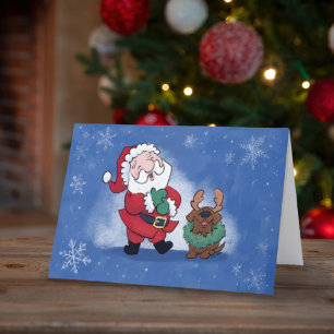 Laughing Santa Reindeer Lab Cute Folded Holiday Card