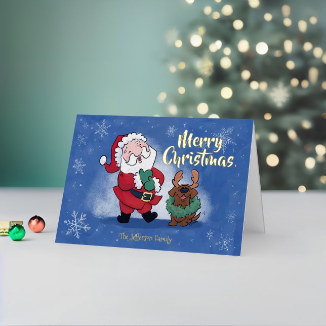 Laughing Santa Reindeer Lab Folded Foil Holiday Card (Holiday In Situ 2)