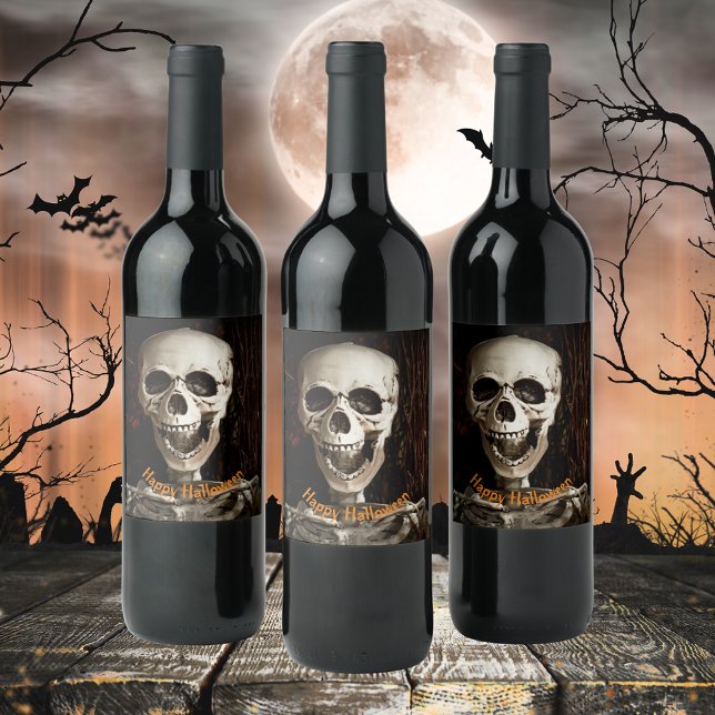 Laughing Skeleton Halloween Custom  Wine Label (Creator Uploaded)