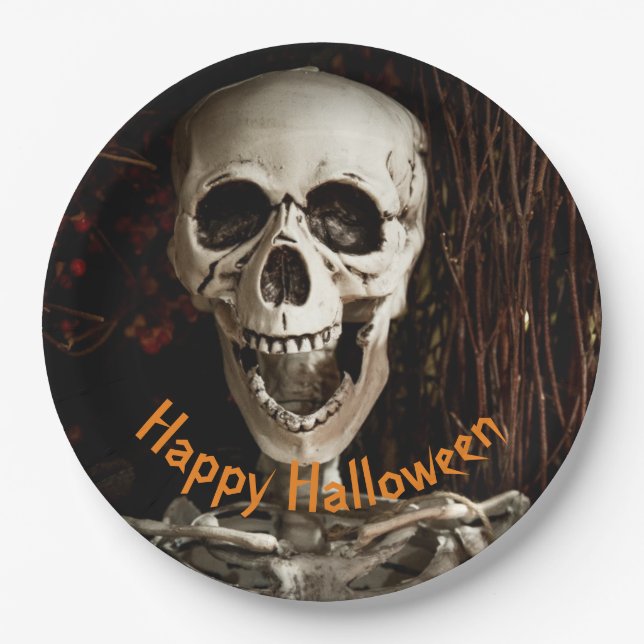 Laughing Skeleton Halloween  Paper Plate (Front)