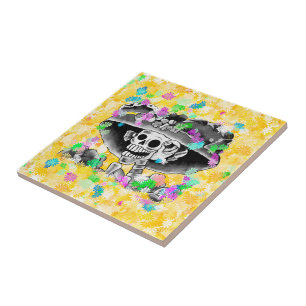 Laughing Skeleton Woman Dia De Los Muertos Ceramic Tile