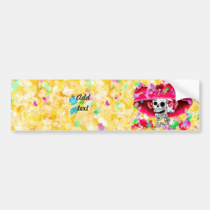Laughing Skeleton Woman in Red Bonnet Bumper Sticker