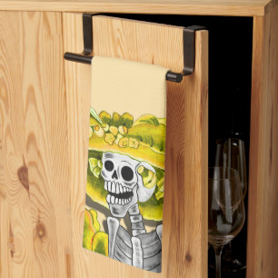 Laughing Skeleton Woman in Yellow Tea Towel