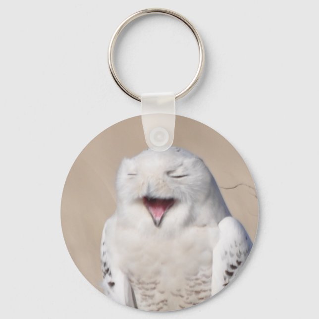 Laughing Snowy Owl Key Ring (Front)