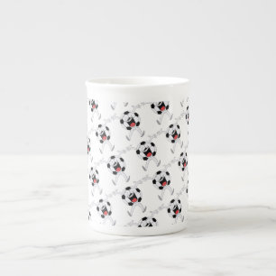 Laughing Soccer Ball Mascot Bone China Mug