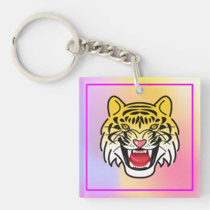 Laughing Tiger Face Artwork-21876 Key Ring