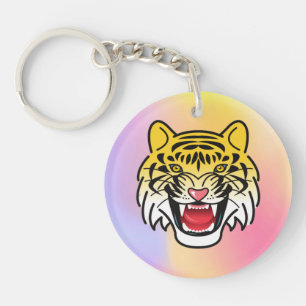 Laughing Tiger Face Artwork-21876 Key Ring