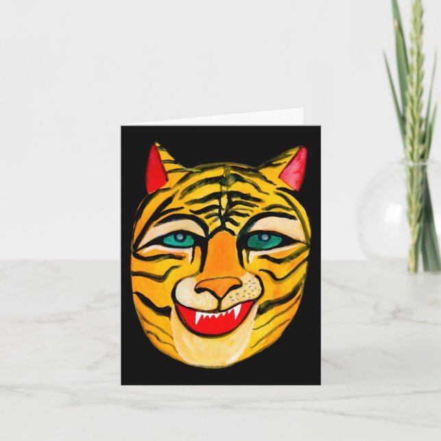 Laughing Tiger Watercolor Happy Birthday Note Card (Front)