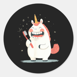 Laughing Unicorn with Teeth Care for Toothbrush Classic Round Sticker