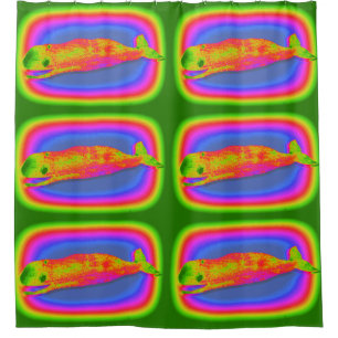 laughing  whales on blue/green shower curtain