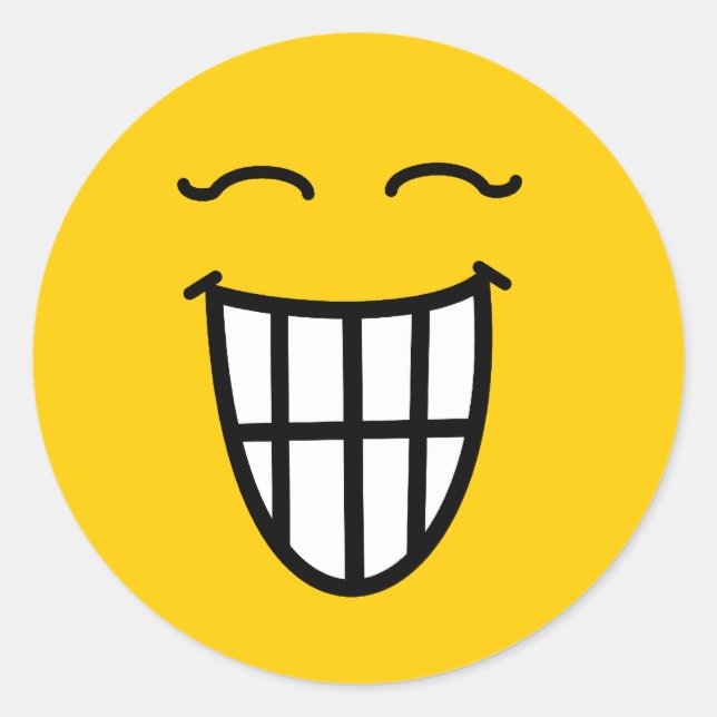 Laughing with toothy smile classic round sticker (Front)