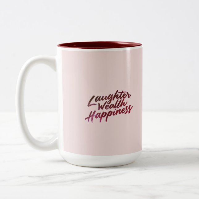 Laughter Wealth Happiness Two-Tone Coffee Mug (Left)
