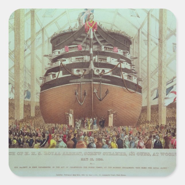 Launch of H.M.S. Royal Albert, Screw Steamer Square Sticker (Front)
