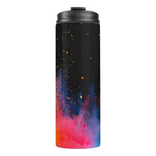 Launched colourful powder, isolated on black backg thermal tumbler