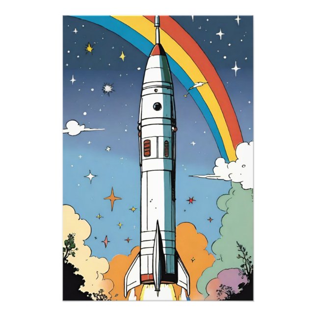 Launching space rocket retro Glossy Poster (Front)