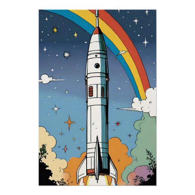 Launching space rocket retro Glossy Poster (Front)