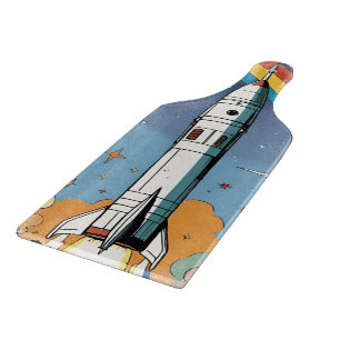 Launching space rocket retro Glossy Poster Cutting Board