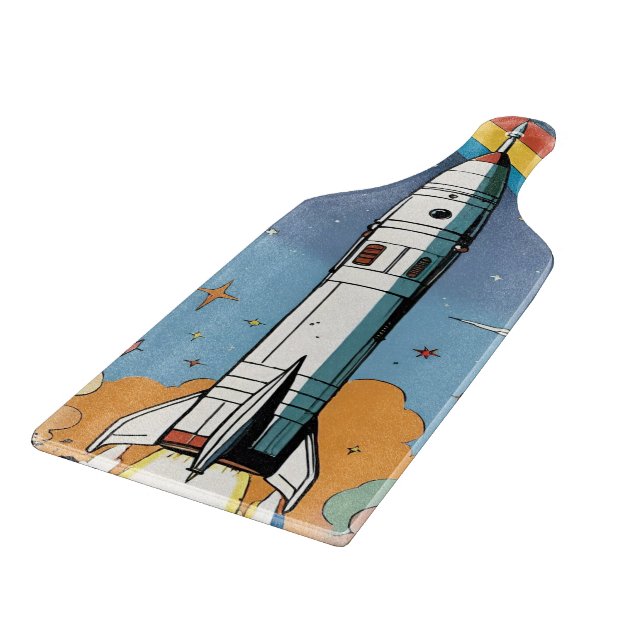 Launching space rocket retro Glossy Poster Cutting Board (Corner)