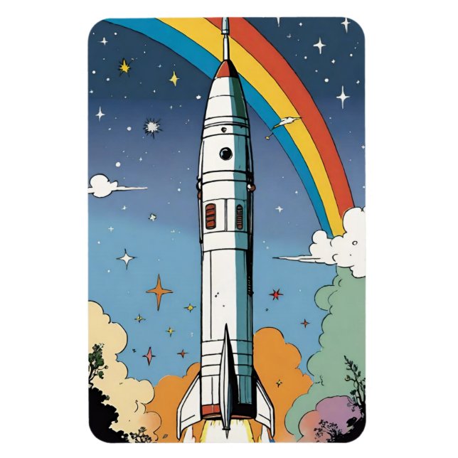 Launching space rocket retro Glossy Poster Magnet (Vertical)