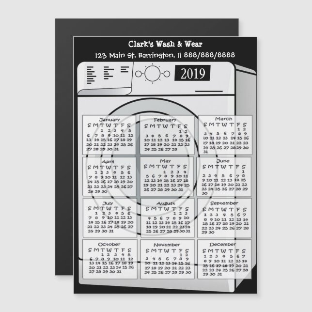 Laundromat Business Mini Calendar Magnet 2019 (Front/Back)