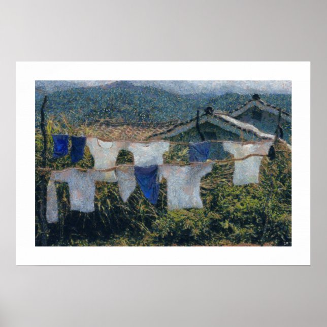 Laundry Art Clothing Hanging on Line Poster (Front)