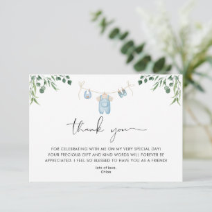 Laundry Blue Greenery Baby Shower Thank You Card