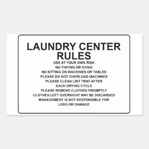 'Laundry Center Rules' Laundromat Overlay Black Rectangular Sticker