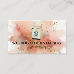 Laundry Cleaning Clothes Watercolor Rosegold Business Card