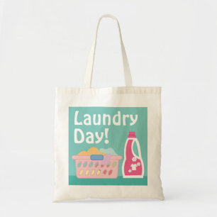 Laundry Day Basket and Detergent Cartoon Tote Bag