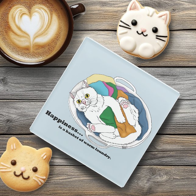 Laundry Day Cat Glass Coaster (Creator Uploaded)