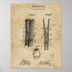 Laundry Decor Wood Clothes Pin Blueprint Art