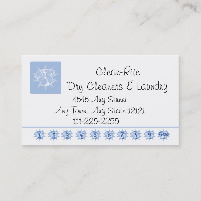 Laundry dry cleaner Customer Loyalty Punch Card (Front)