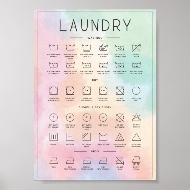 Laundry guide rainbow tie dye poster (Front)