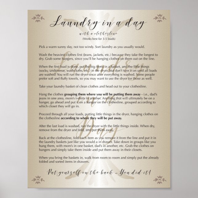 Laundry in a day poster with instructions (Front)