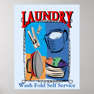 Laundry Items, iron, pins, soap Poster