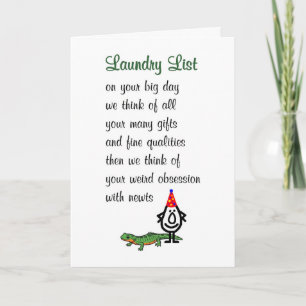 Laundry List A Funny Happy Birthday Poem Card
