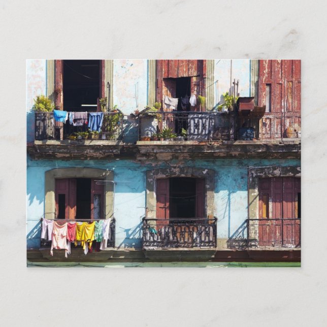 Laundry on balconies, Paseo del Prado, Cuba Postcard (Front)