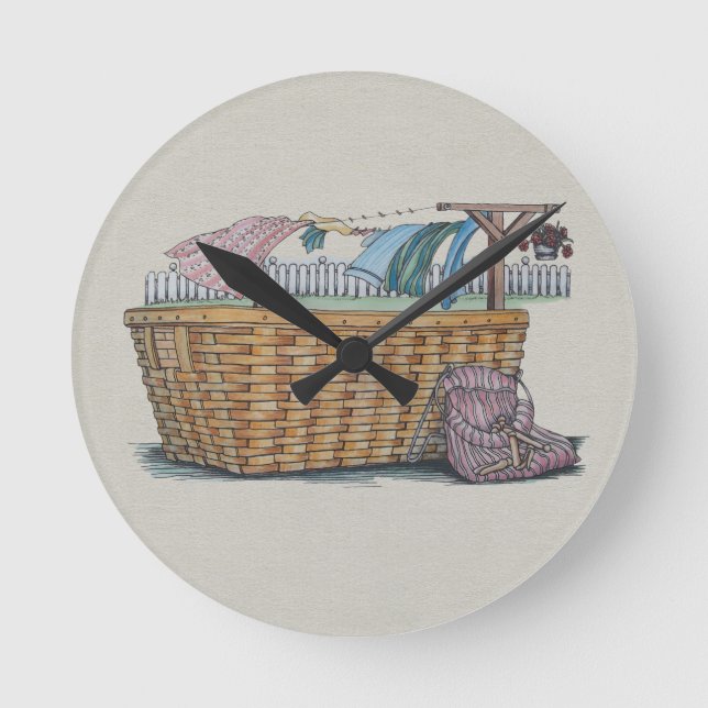 Laundry On Clothesline Round Clock (Front)
