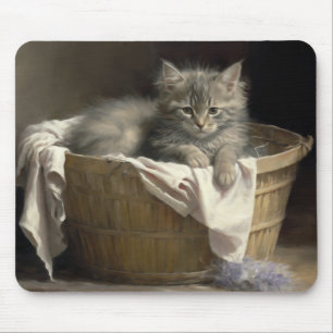Laundry Or Playtime Grey Kitten Portrait Mouse Pad