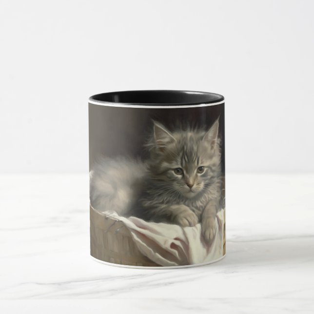 Laundry Or Playtime Grey Kitten Portrait Mug (Center)