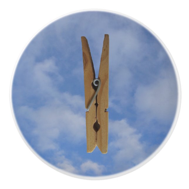 Laundry Room Clothespin Sky Ceramic Knob (Front)