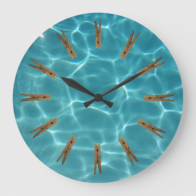 Laundry Room Clothespin Water Large Clock (Front)
