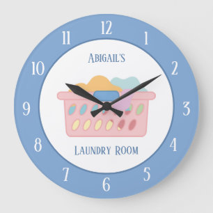 Laundry Room Personalised Blue Large Clock
