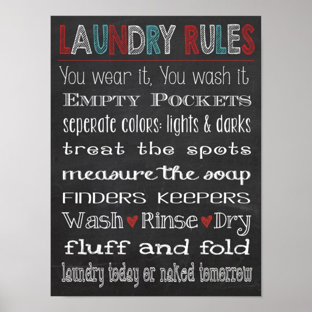 Laundry Room Rules Chalkboard Sign (Front)