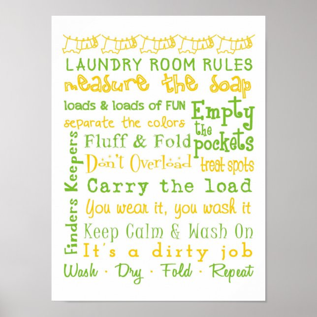 Laundry Room Rules Poster (Front)