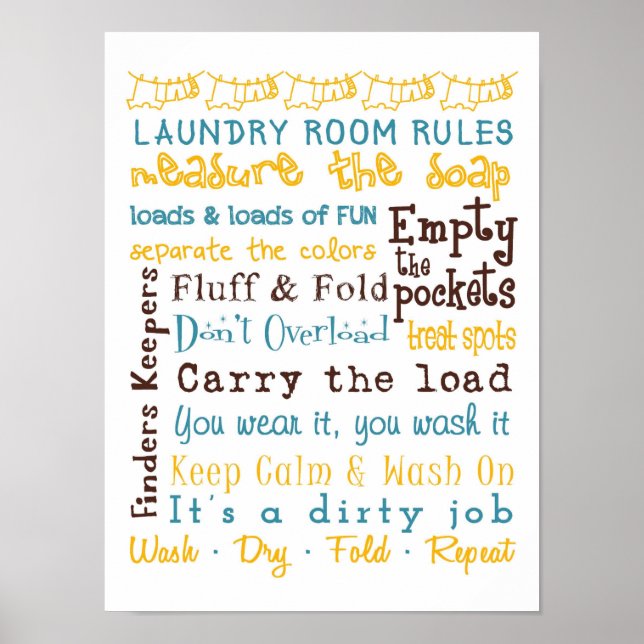 Laundry Room Rules Poster (Front)
