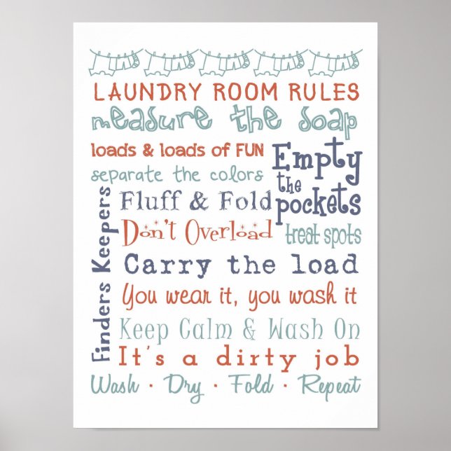 Laundry Room Rules Poster (Front)