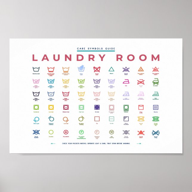 Laundry Room Symbols Guide Horizontal Colourful Poster (Front)